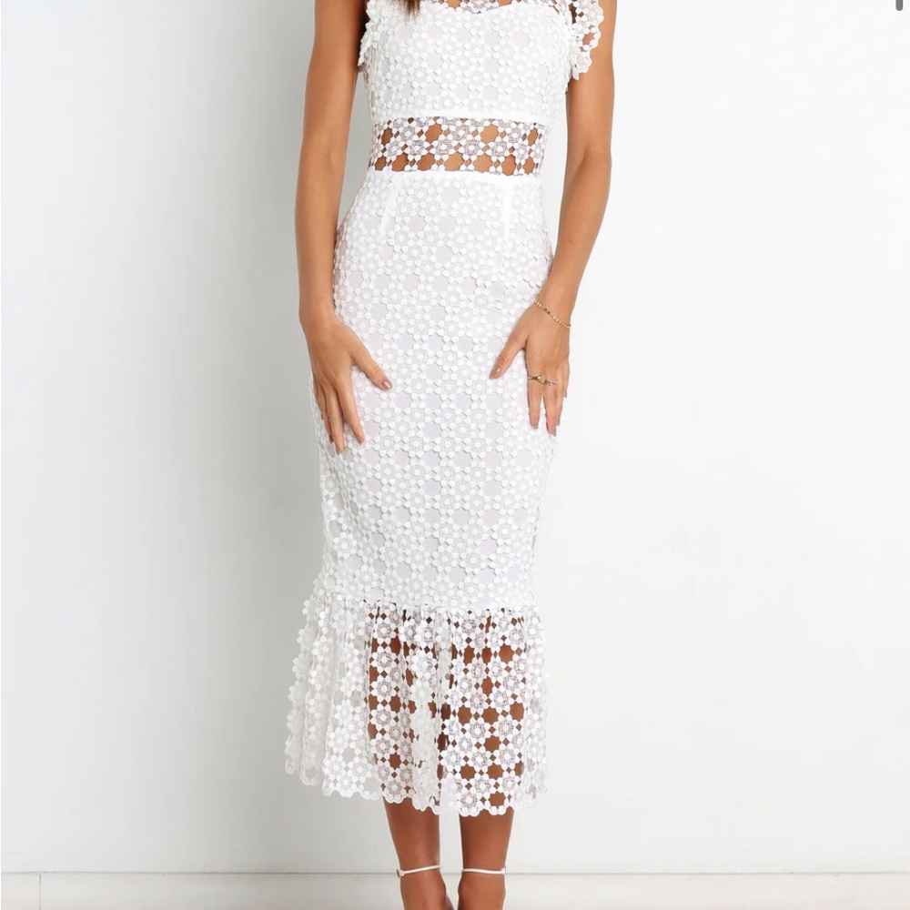 Petal & Pup White Floral Lace Midi Dress
